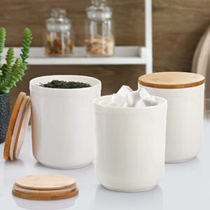 AVLA 3 Pack Ceramic Food Storage Jars with Bamboo Lids, 36 FL OZ White Kitchen Canisters Airtight Container for Serving Ground Coffee, Cookie, Tea, Sugar, Salt, Spices, Flour