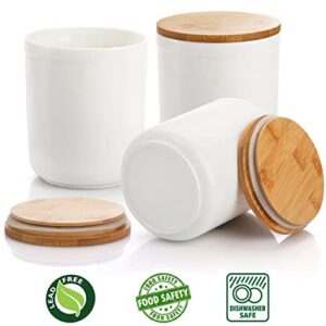 AVLA 3 Pack Ceramic Food Storage Jars with Bamboo Lids, 36 FL OZ White Kitchen Canisters Airtight Container for Serving Ground Coffee, Cookie, Tea, Sugar, Salt, Spices, Flour