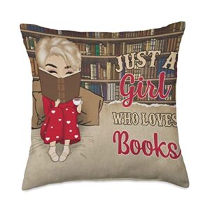 reading chibi girl just a woman who loves books throw pillow, 18x18, multicolor