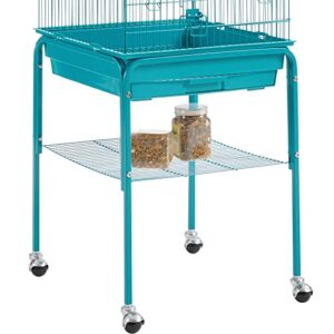 Topeakmart Metal Bird Cage Open Play Top Parrot Cage w/Detachable Rolling Stand for Small Birds, 53.5inch, Teal Blue