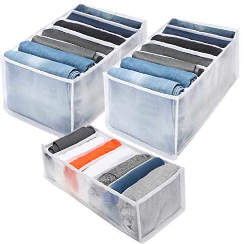 Wardrobe Clothes Organizer Washable Closet Organizers and Storage Drawer Organizer Clothes Bedroom Drawer 7 Grids Foldable White Mesh Separation Box 3 Pack for Folded Clothes, Pants, Shirts & Leggings