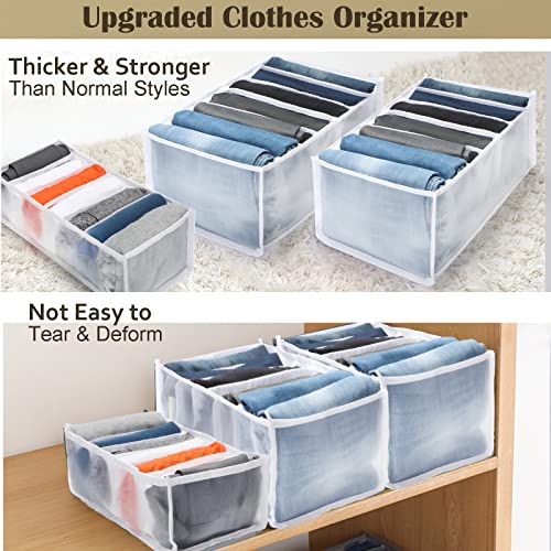 Wardrobe Clothes Organizer Washable Closet Organizers and Storage Drawer Organizer Clothes Bedroom Drawer 7 Grids Foldable White Mesh Separation Box 3 Pack for Folded Clothes, Pants, Shirts & Leggings