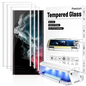 zvelsiem auto alignment 3d curved for s22 ultra screen protector samsung galaxy 5g,samsung galaxy s22 ultra tempered glass，fully compatible with ultrasonic fingerprint scanner and s pen, 3 pack