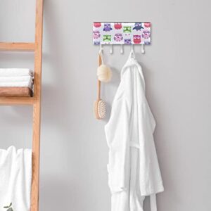 Colorful Buho Owl Pattern Rack Organizer with 5 Hooks Wall Bathroom Kitchen Shelf Rack Multifunctional Storage Shelf