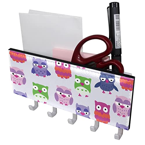 Colorful Buho Owl Pattern Rack Organizer with 5 Hooks Wall Bathroom Kitchen Shelf Rack Multifunctional Storage Shelf