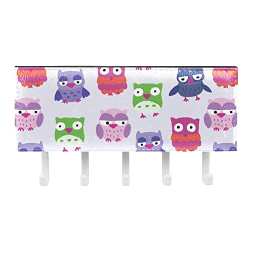 Colorful Buho Owl Pattern Rack Organizer with 5 Hooks Wall Bathroom Kitchen Shelf Rack Multifunctional Storage Shelf