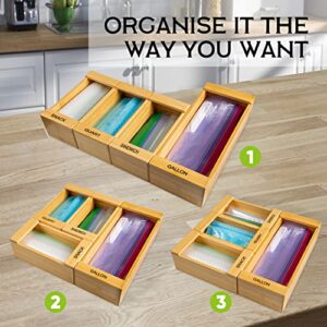 Barrenwood Ziplock Bag Storage Organizer, Storage Bag Organizer, 4 Separate Baggie Organizer, Ziplock Bag Storage Organizer for Kitchen Drawer, Compatible with Gallon, Quart, Sandwich & Snack Variety Size Bags