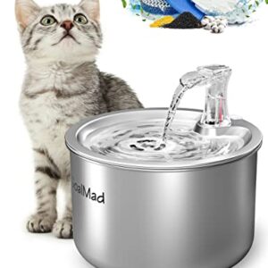 GoalMad Stainless Steel 67oz/2.0L Automatic Drinking Water Dispenser Cat Water Bowl Pet Water Fountain with LED Light & Filter for Cats, Dogs