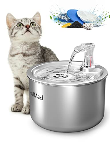 GoalMad Stainless Steel 67oz/2.0L Automatic Drinking Water Dispenser Cat Water Bowl Pet Water Fountain with LED Light & Filter for Cats, Dogs