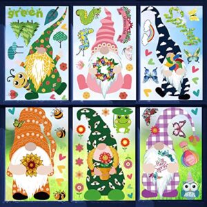 UOMNICUE Spring Gnome Window Clings, 9 Sheets Double Sided Colorful Faceless Gnome Butterfly Bee Birds Flowers Window Decals Stickers for Home Classroom Spring Holiday Party Supplies Glass Decoration