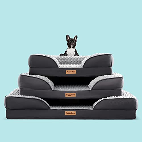 Puppy Bed for Small and Medium Dogs & Cats, Waterproof Lining for Indoor, Outdoor, and in-Car Use, Removable Washable Cover with Zipper (28" x 23" x 7", Up to 50LBs)