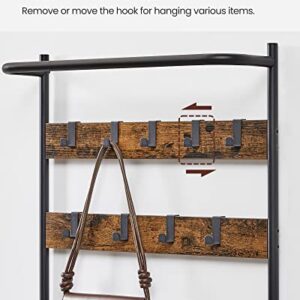 VASAGLE Hall Tree with Bench and Shoe Storage, Entryway Bench with Coat Rack Stand and Shoe Rack, 9 Removable Hooks, Top Bar, Fabric Shelves, Industrial, Rustic Brown and Black UHSR411B01