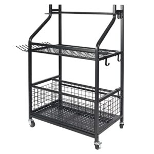 Stonehomy Garden Tool Storage Organizer with Wheels, Standing Garage Tool Holder, Yard Tool Tower Rack for Lawn and Outdoor, Black