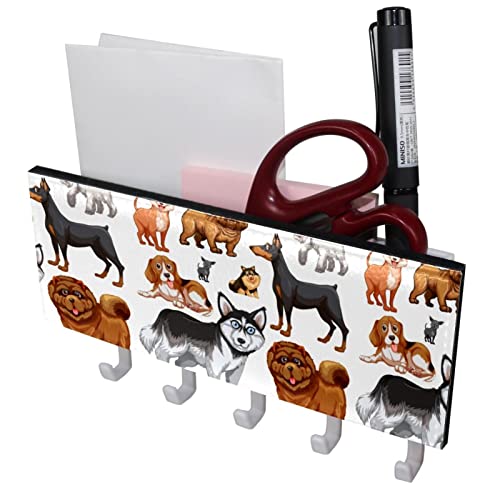 Cute Husky Dog Chihuahua Shar Pei Puppy Rack Organizer with 5 Hooks Wall Bathroom Kitchen Shelf Rack Multifunctional Storage Shelf