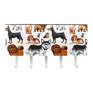 Cute Husky Dog Chihuahua Shar Pei Puppy Rack Organizer with 5 Hooks Wall Bathroom Kitchen Shelf Rack Multifunctional Storage Shelf