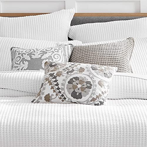 Levtex Home - Mills - Decorative Pillow (14x18in.) - Crewel Embroidered suzani - Light Grey, Taupe, Dark Grey, White