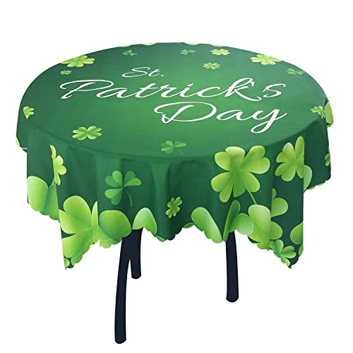 JYXIUBS Round St Patrick's Day Tablecloth - Irish Clover Decoration Waterproof Table Cloth, Fabric Spring Holiday Table Cover for Dining and Indoor/Outdoor, 60 Inch