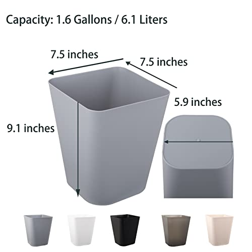 rejomiik Small Trash Can, Plastic Slim Waste Basket 1.6 Gallon Garbage Can Container Bin for Bathroom, Office, Bedroom, Home, Kids Rooms, Kitchen, Square, Black