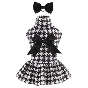 cutebone houndstooth dog dress velvet turtleneck puppy skirt costume pet outfit cat clothes with bow hair rope birthday gift cvd04xxs