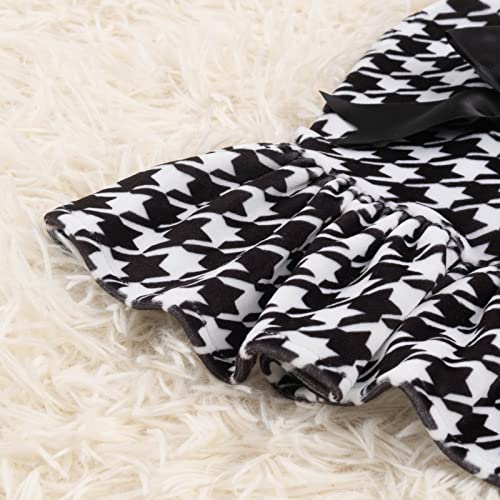 CuteBone Houndstooth Dog Dress Velvet Turtleneck Puppy Skirt Costume Pet Outfit Cat Clothes with Bow Hair Rope Birthday Gift CVD04XXS