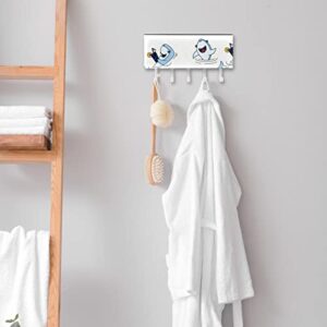 Cute Swim Ring Shark Rack Organizer with 5 Hooks Wall Bathroom Kitchen Shelf Rack Multifunctional Storage Shelf