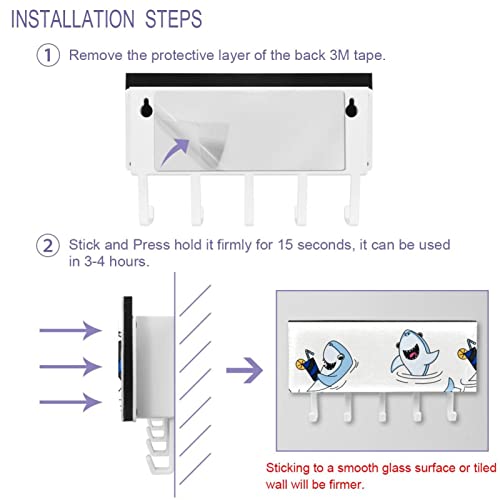 Cute Swim Ring Shark Rack Organizer with 5 Hooks Wall Bathroom Kitchen Shelf Rack Multifunctional Storage Shelf