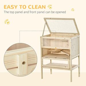 PawHut 3-Tier Wooden Hamster Cage Mice and Rat Cage Small Animals Hutch with Openable Top, Front Door, Storage Shelf