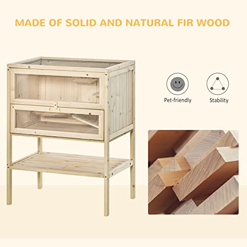 PawHut 3-Tier Wooden Hamster Cage Mice and Rat Cage Small Animals Hutch with Openable Top, Front Door, Storage Shelf