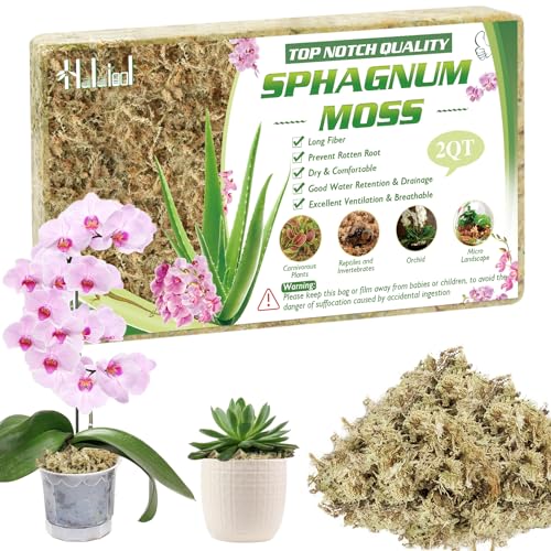 Halatool 3OZ Natural Sphagnum Moss for Plants 2 QT Premium Peat Moss Dried Long Fiber Orchid Moss for Orchid Repotting Carnivorous Succulents Garden Flowers Crafts Terrarium and Reptiles