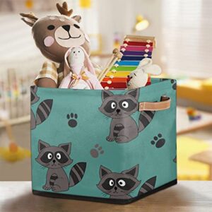 Raccoon Paw Print Storage Basket Bins for Organizing Pantry/Shelves/Office/Girls Room, Animal Pattern Storage Cube Box with Handles Collapsible Toys Organizer 13x13