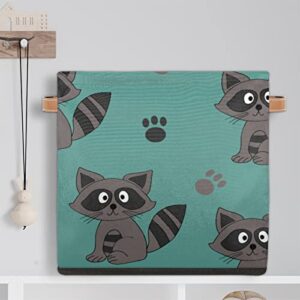 Raccoon Paw Print Storage Basket Bins for Organizing Pantry/Shelves/Office/Girls Room, Animal Pattern Storage Cube Box with Handles Collapsible Toys Organizer 13x13