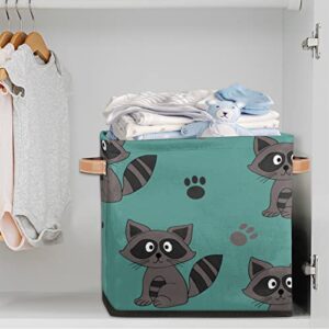 Raccoon Paw Print Storage Basket Bins for Organizing Pantry/Shelves/Office/Girls Room, Animal Pattern Storage Cube Box with Handles Collapsible Toys Organizer 13x13