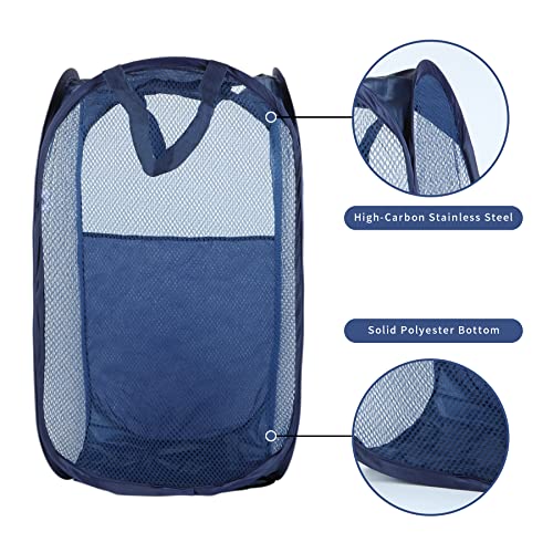 Nvatorfox 2 Pack Pop Up Storage and Laundry Hamper, Mesh Popup Laundry Hamper Portable, Durable Handles Collapsible for Storage and Easy to Open, for The Kids Room, College Dorm or Travel (Blue)