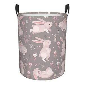 FeHuew Lovely Rabbits Cute Bunny Floral Collapsible Laundry Basket with Handle Waterproof Fabric Hamper Laundry Storage Baskets Organizer Large Bins for Dirty Clothes,toys,Bathroom