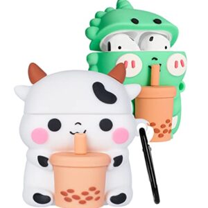 2 Pack Gkv for Airpods 2/1 Case for Airpod Cover Cartoon Funny Fun Kawaii Cute Unique 3D Cool Character Fashion Girly Design Air Pods 2nd/1st Silicone Cases for Girls Teen Boys Kids(Boba Cow&AUR)