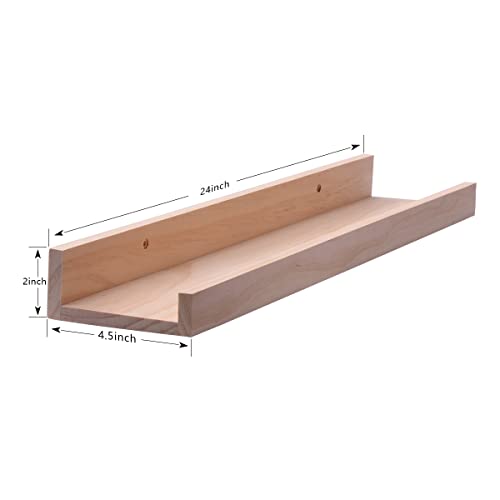 FISHFRUIT 24 Inch Floating Shelves Natural Wood Set of 3,Picture Ledge Wall Shelves for Home Decoration, Bedrooms, Office, Living Room, Kitchen, Wooden Wall Shelf