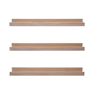 FISHFRUIT 24 Inch Floating Shelves Natural Wood Set of 3,Picture Ledge Wall Shelves for Home Decoration, Bedrooms, Office, Living Room, Kitchen, Wooden Wall Shelf