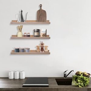 FISHFRUIT 24 Inch Floating Shelves Natural Wood Set of 3,Picture Ledge Wall Shelves for Home Decoration, Bedrooms, Office, Living Room, Kitchen, Wooden Wall Shelf