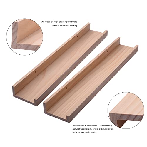 FISHFRUIT 24 Inch Floating Shelves Natural Wood Set of 3,Picture Ledge Wall Shelves for Home Decoration, Bedrooms, Office, Living Room, Kitchen, Wooden Wall Shelf