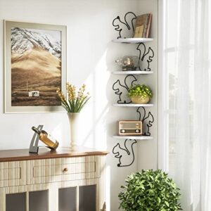 Alsonerbay White Corner Shelf 4 Tier Shelves for Wall Storage, Easy-to-Assemble Floating Wall Mount Shelves for Bedrooms and Living Rooms (Squirrel Shaped)