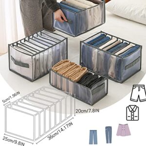 Wardrobe Clothes Organizer, 7 Grids Upgraded Washable Closet Organizers and Storage, Washable Jeans Compartment Storage Box, Foldable Drawer Mesh Separation Box for Jeans, Shirt, Skirt, Legging (3Pcs)