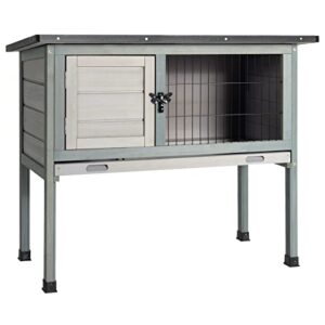 tangkula elevated wood rabbit hutch, indoor outdoor bunny cage with openable roof and removable tray, chicken coop with lockable door, guinea pig cage, small animal houses & habitats (grey)