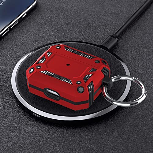 OLLSA Airpods 3 Case Cover with Keychain Red Hard Shell Case for Apple Airpods 3rd Generation Charging Case Portable Women AirPod 3rd Gen Case 2021[Front LED Visible], 2.36*1.96*0.98 inch