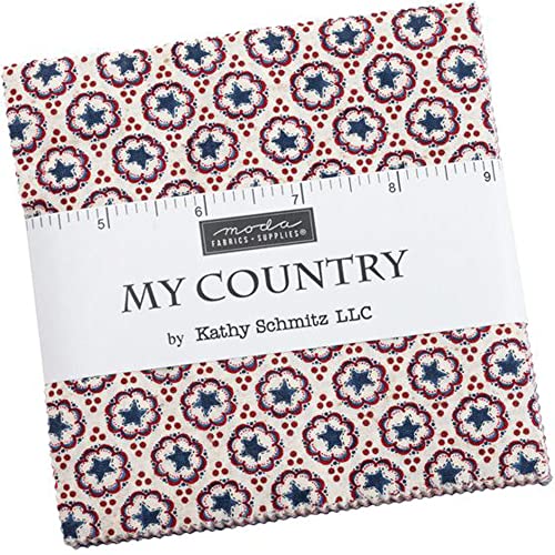 Moda Fabrics My Country Charm Pack by Kathy Schmitz; 42-5inch Precut Fabric Quilt Squares