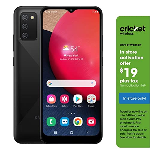 Cricket Samsung Galaxy A02s, 32GB, Black - 4G LTE 6.5" Android Prepaid Smartphone - Carrier Locked to Cricket