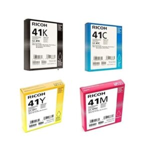 ricoh 405761,62,63,64 cartridge set 4 pack (c,k,m,y) for gc 41, aficio sg 3100snw in retail packaging