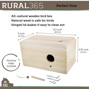 Rural365 Bird Nest Box - Medium 8.7 x 5 x 4.75in Wooden Bird Nesting Boxes for Cages Fits Swallow Finch Parakeet Dove