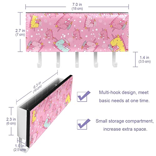 Cute Pink Unicorn Eatting Ice Cream Pattern Rack Organizer with 5 Hooks Wall Bathroom Kitchen Shelf Rack Multifunctional Storage Shelf