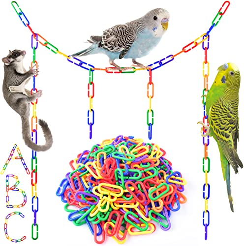 Bissap Plastic Chain Links Birds 250pcs, Mix Color Rainbow DIY C-Clips Chains Hooks Swing Climbing Cage Toys for Sugar Glider Rat Parrot Bird, Children's Learning Toy