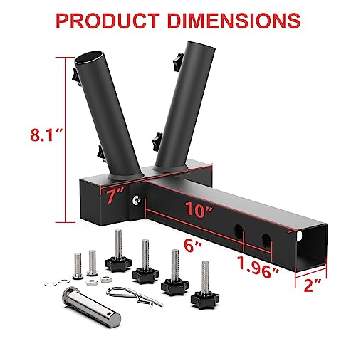 Boslla Hitch Mount Dual Flag Pole Holder Universal for Standard 2 inch Hitch Receivers - Compatible with Jeep, Truck, SUV, RV, Pickup, Camper Trailer, with Anti-Wobble Screw